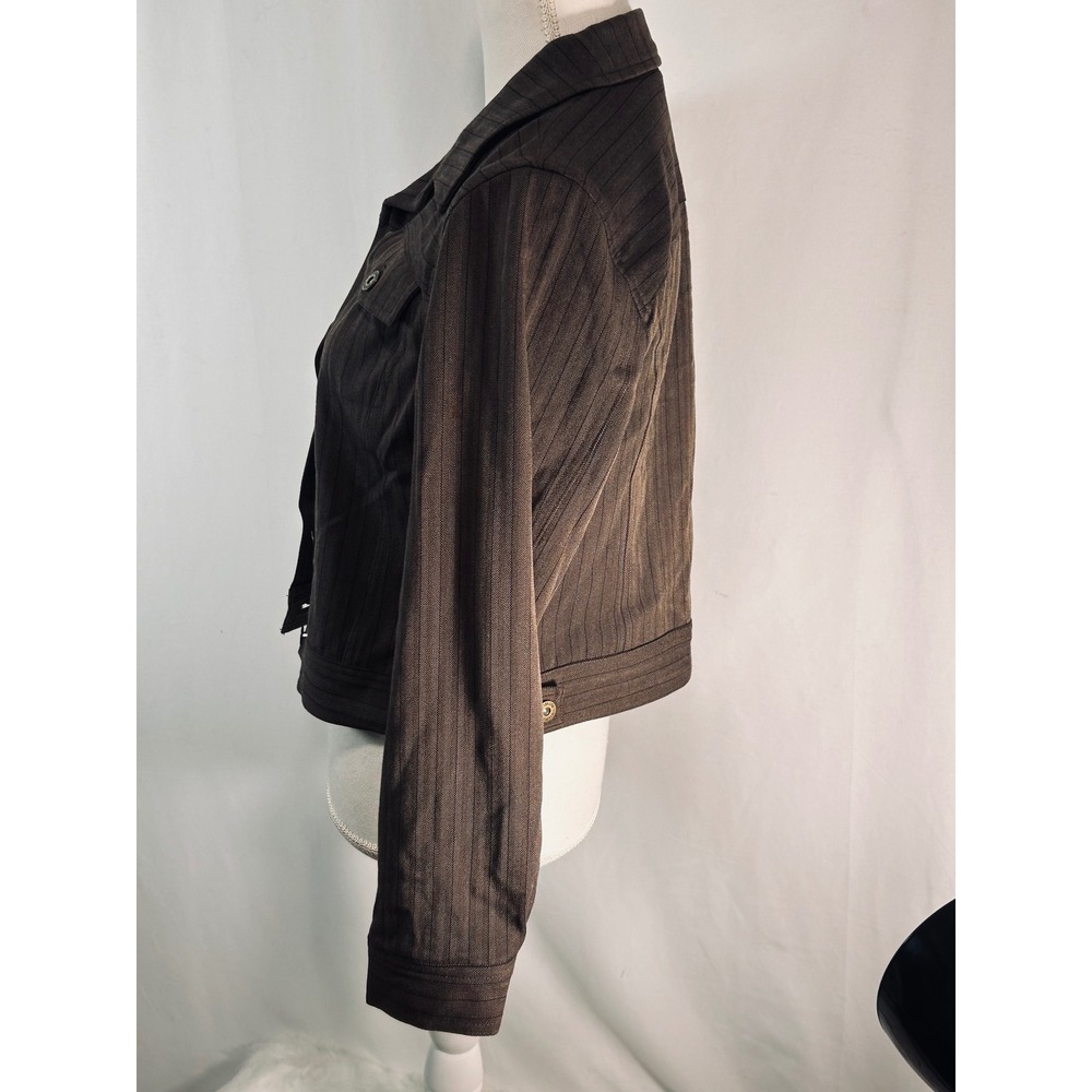 Rafaella Womens Brown Herringbone Pinstripe Button Front Jacket Blazer Brown - Picture 6 of 11
